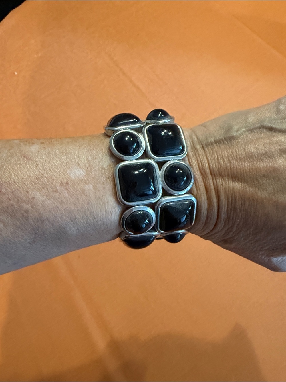 Black Stone Cluster Stretch Bracelet - Unbranded